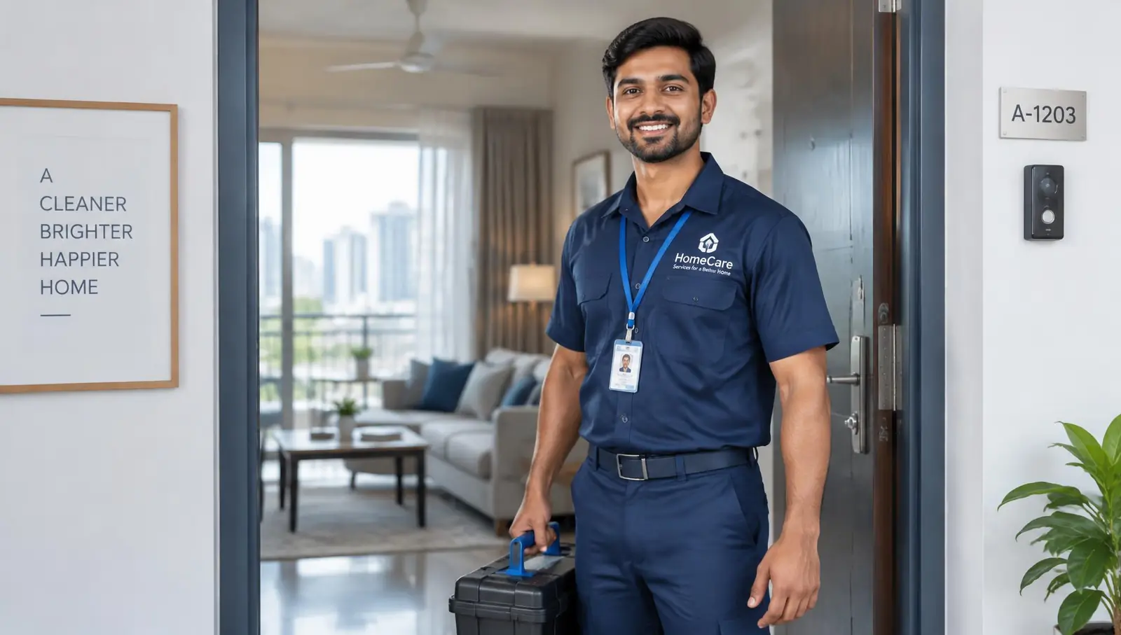 Verified home service professional at a customer's door